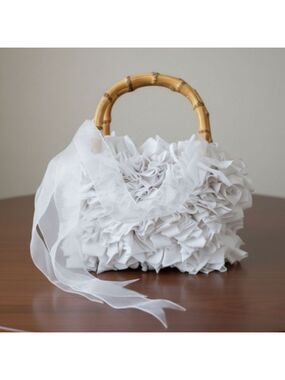 Braciano White Ruffle Bamboo Handle Bag